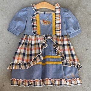 Plaid Ruffle Dress with Embroidery